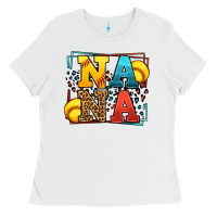 White Softball nana leopard frame Ladies Tee - LillyAllenDesigns