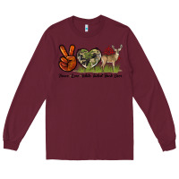 Burgundy Peace Love White Tailed Buck Deer Long Sleeve Tee - LillyAllenDesigns