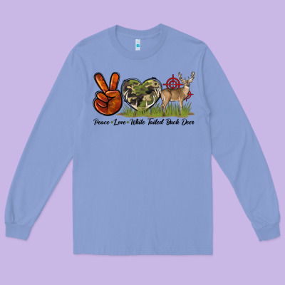 Peace Love White Tailed Buck Deer Long Sleeve Tee Designed By Lillyallendesigns