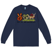 Navy Peace Love White Tailed Buck Deer Long Sleeve Tee - LillyAllenDesigns