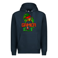 Navy Christmas gamer elf Premium Hoodie - BarkalooDesign