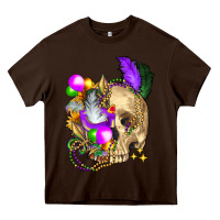 Chocolate Brown mardi gras skull Heavy Core Tee - FaDigitalArtStudio