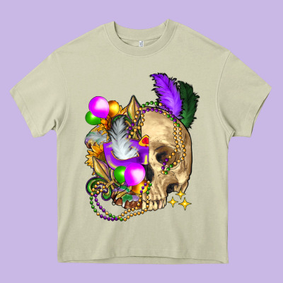Mardi Gras Skull Heavy Core Tee Designed By Fadigitalartstudio