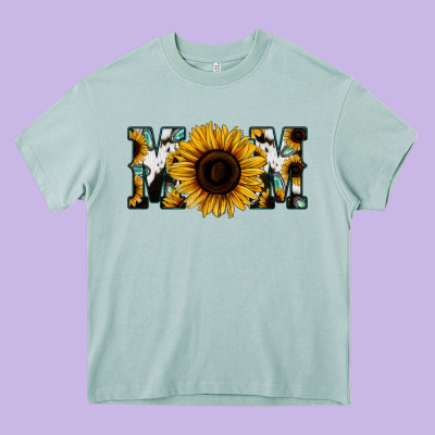 Sunflower Cowhide Mom Heavy Core Tee Designed By Jasminsmagicworld