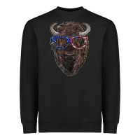 Black bison with american flag glasses Heavyweight Sweatshirt - RanaPortraitStore