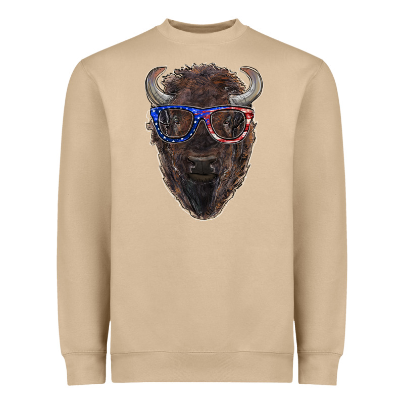 Bison With American Flag Glasses Heavyweight Sweatshirt by RanaPortraitStore | Teevron