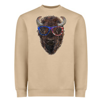Mushroom bison with american flag glasses Heavyweight Sweatshirt - RanaPortraitStore