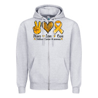 Heather Grey peace love cure childhood cancer Zipper Hoodie - Jasminsmagicworld