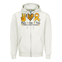 Oatmeal Heather peace love cure childhood cancer Zipper Hoodie - Jasminsmagicworld