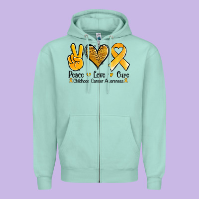 Peace Love Cure Childhood Cancer Zipper Hoodie Designed By Jasminsmagicworld