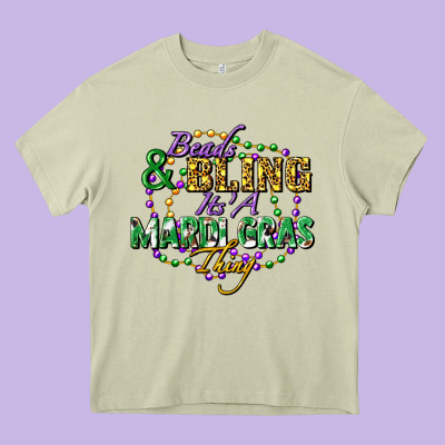 Beads And Bling It's' A Mardi Gras Thing Heavy Core Tee Designed By Fadigitalartstudio