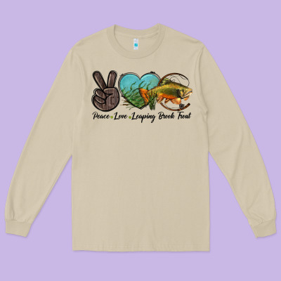 Peace Love Leaping Brook Trout Long Sleeve Tee Designed By Lillyallendesigns