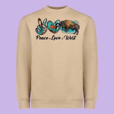 Peace Love West Bison Heavyweight Sweatshirt Designed By Ranaportraitstore