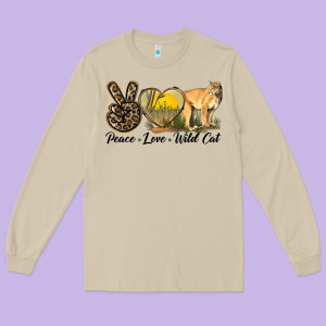 Peace Love Wild Cat Long Sleeve Tee Designed By Lillyallendesigns