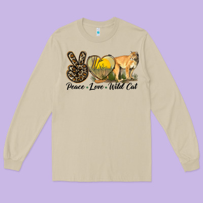 Peace Love Wild Cat Long Sleeve Tee Designed By Lillyallendesigns