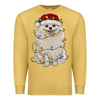 Antique Gold white pomeranian with christmas lights Premium Sweatshirt - RanaPortraitStore