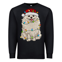 Black white pomeranian with christmas lights Premium Sweatshirt - RanaPortraitStore
