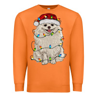 Carrot white pomeranian with christmas lights Premium Sweatshirt - RanaPortraitStore