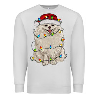 Dove Grey white pomeranian with christmas lights Premium Sweatshirt - RanaPortraitStore