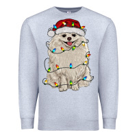 Heather Grey white pomeranian with christmas lights Premium Sweatshirt - RanaPortraitStore