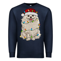 Navy white pomeranian with christmas lights Premium Sweatshirt - RanaPortraitStore