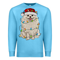 Ocean Blue white pomeranian with christmas lights Premium Sweatshirt - RanaPortraitStore
