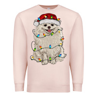 Pale Pink white pomeranian with christmas lights Premium Sweatshirt - RanaPortraitStore