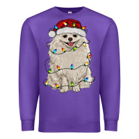 Purple white pomeranian with christmas lights Premium Sweatshirt - RanaPortraitStore