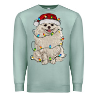 Seafoam white pomeranian with christmas lights Premium Sweatshirt - RanaPortraitStore