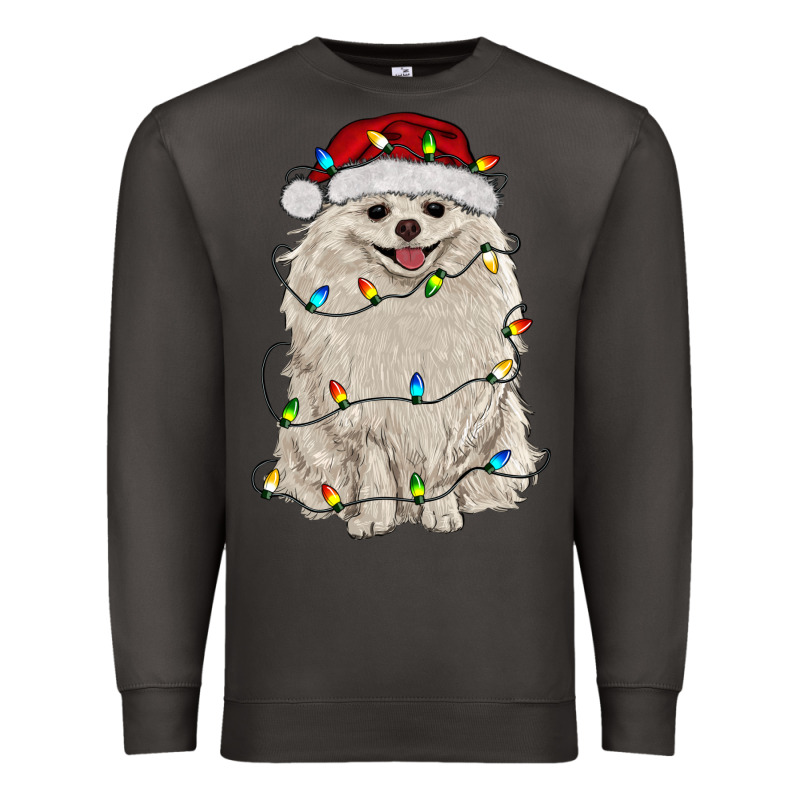 White Pomeranian With Christmas Lights Premium Sweatshirt by RanaPortraitStore | Teevron
