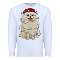White white pomeranian with christmas lights Premium Sweatshirt - RanaPortraitStore