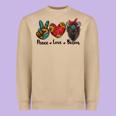 Peace Love Bison Heavyweight Sweatshirt Designed By Ranaportraitstore