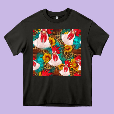 Western  Chicken With Sunflowers Seamless Pattern Heavy Core Tee Designed By Fadigitalartstudio
