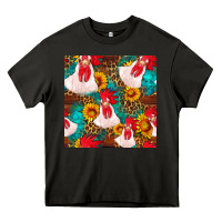 Asphalt western  chicken with sunflowers seamless pattern Heavy Core Tee - FaDigitalArtStudio
