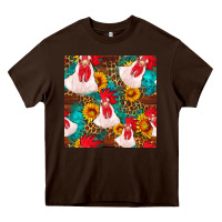 Chocolate Brown western  chicken with sunflowers seamless pattern Heavy Core Tee - FaDigitalArtStudio
