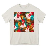 Cream western  chicken with sunflowers seamless pattern Heavy Core Tee - FaDigitalArtStudio