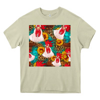 Mossy western  chicken with sunflowers seamless pattern Heavy Core Tee - FaDigitalArtStudio