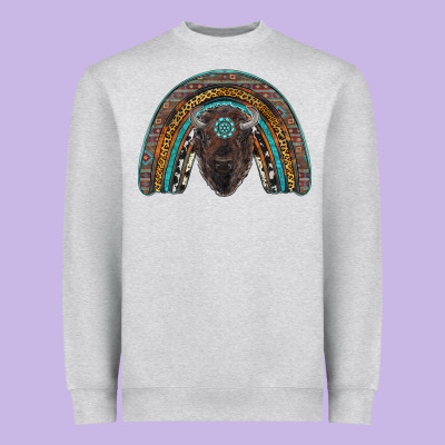 Western Rainbow With Bison Heavyweight Sweatshirt Designed By Ranaportraitstore