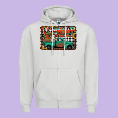 Merry Christmas Farm Truck Zipper Hoodie Designed By Jasminsmagicworld