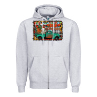 Heather Grey merry christmas farm truck Zipper Hoodie - Jasminsmagicworld
