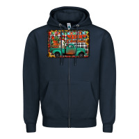 Navy merry christmas farm truck Zipper Hoodie - Jasminsmagicworld