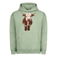 Pigment Oil Green hereford cow Urban Hoodie - RanaPortraitStore