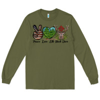 Army Green Peace Love Elk Buck Deer Long Sleeve Tee - LillyAllenDesigns