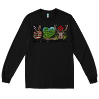 Black Peace Love Elk Buck Deer Long Sleeve Tee - LillyAllenDesigns