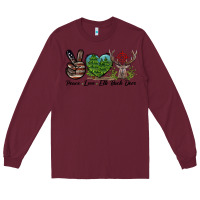 Burgundy Peace Love Elk Buck Deer Long Sleeve Tee - LillyAllenDesigns