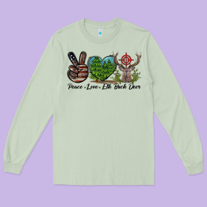 Peace Love Elk Buck Deer Long Sleeve Tee Designed By Lillyallendesigns