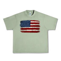 Oil Green Distressed American Flag Urban Heavy Tee - Jasminsmagicworld