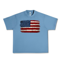 Pebble Blue Distressed American Flag Urban Heavy Tee - Jasminsmagicworld