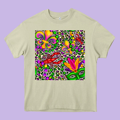 Mardi Gras Crawfish Leopard  Seamless Pattern Heavy Core Tee Designed By Fadigitalartstudio
