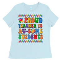 Baby Blue Proud Teacher to au-some student Ladies Tee - CowhideDigitalArt